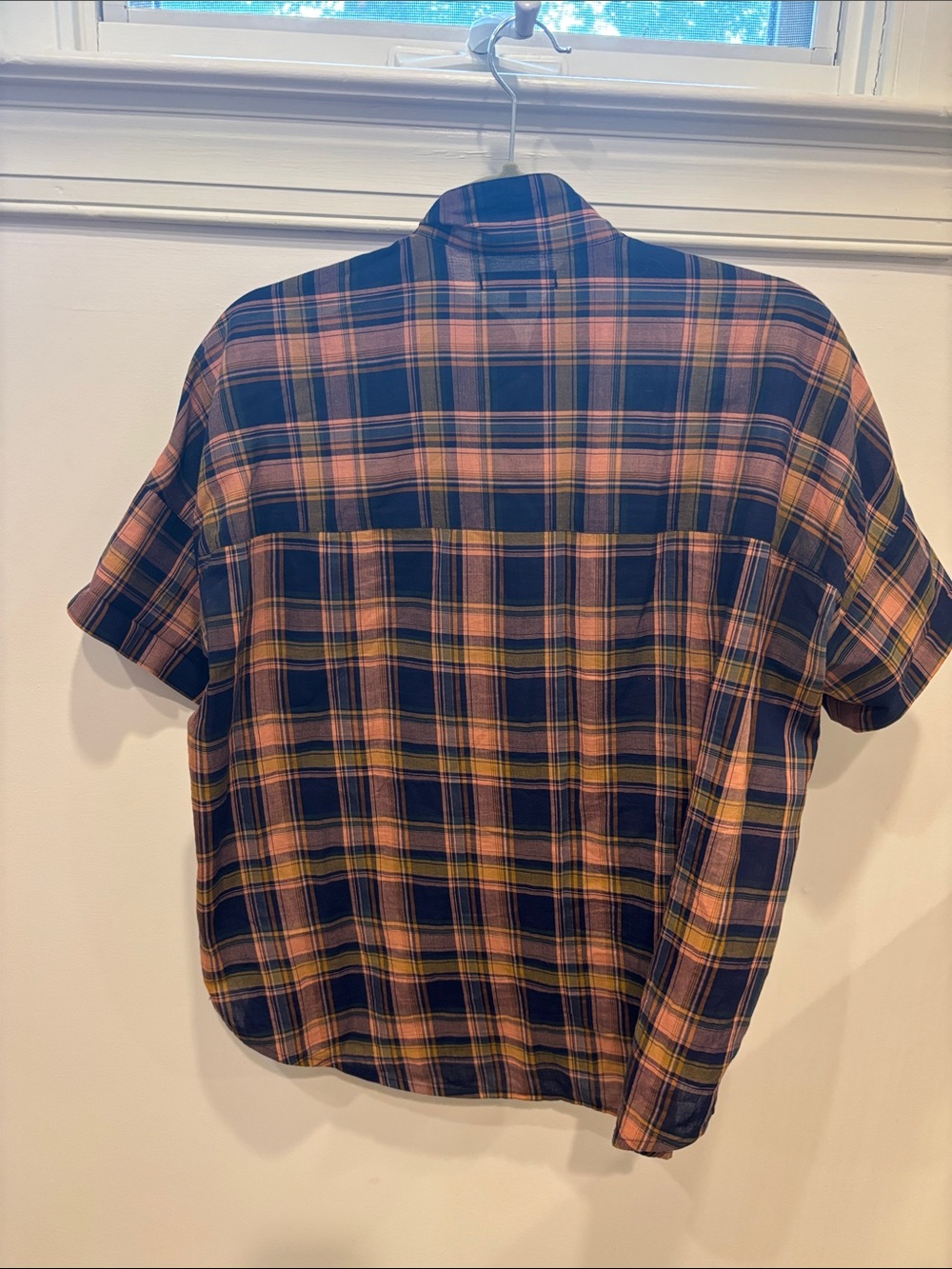 Madewell Navy, Pink & Yellow Plaid Short-Sleeve Button-Down - Picture 3 of 3